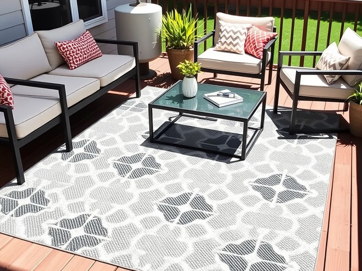 Patterned Outdoor Area Rugs - outdoor living room ideas
