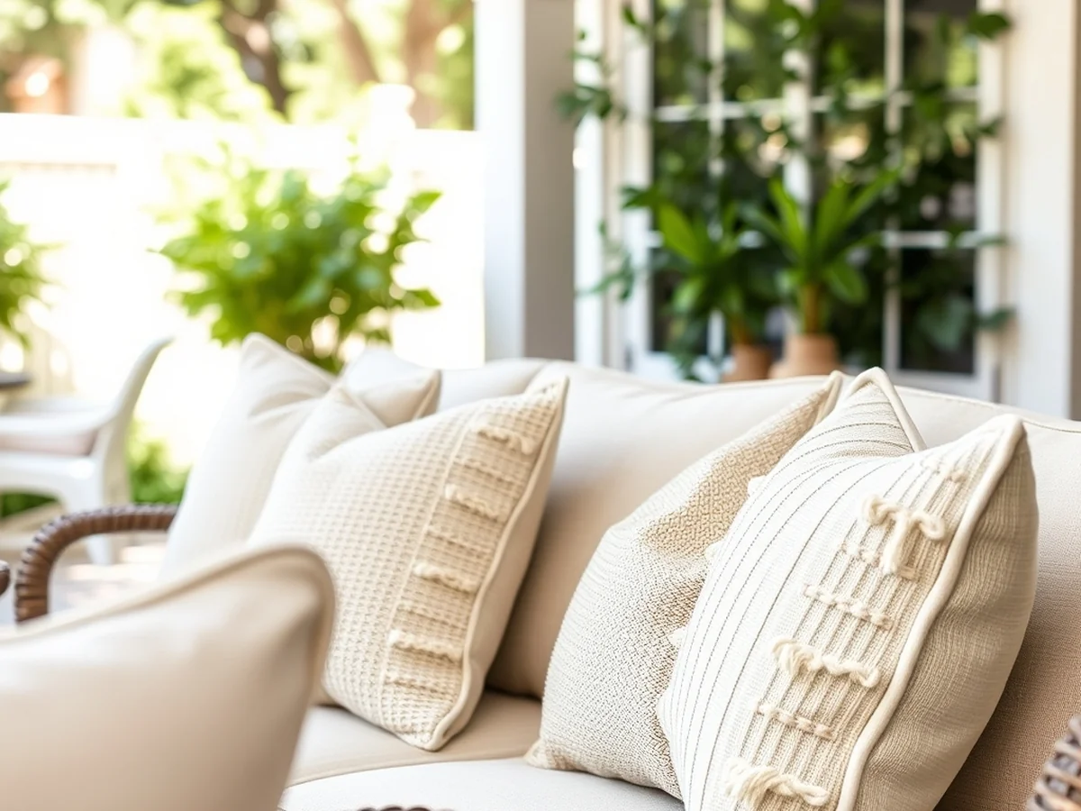 Textured Throw Pillow Accents - outdoor living room ideas